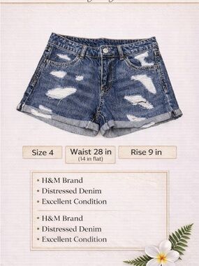 H&M Distressed Denim Shorts High Rise Cuffed Jean Shorts Size 4